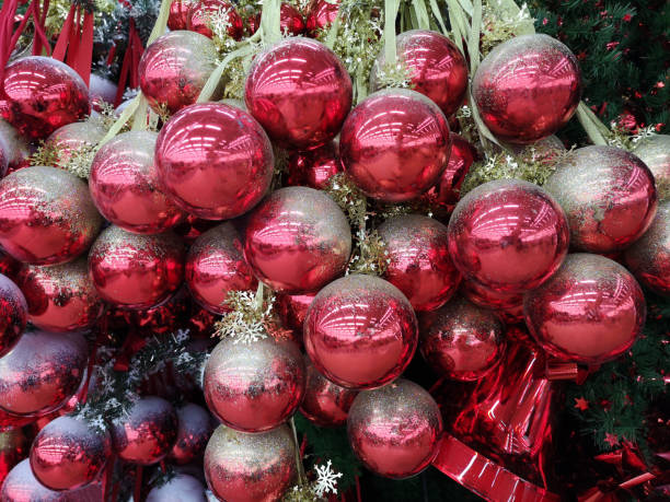 istock Red balls for Christmas tree. Closeup holiday background 1283987912