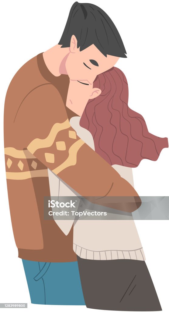 Romantic Couple In Love Hugging Cartoon Style Vector Illustration Stock  Illustration - Download Image Now - iStock