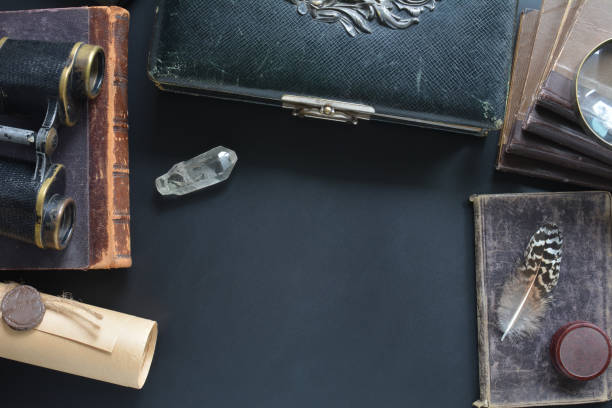 istock Retro composition on desk with traveler items 1283991229