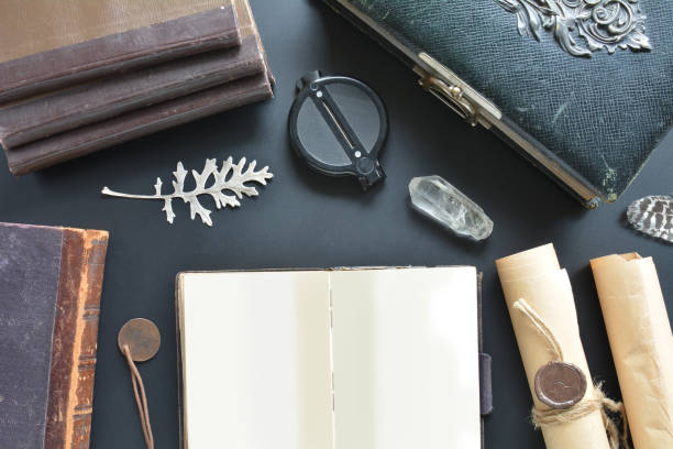 istock Retro composition on desk with traveler items 1283991271