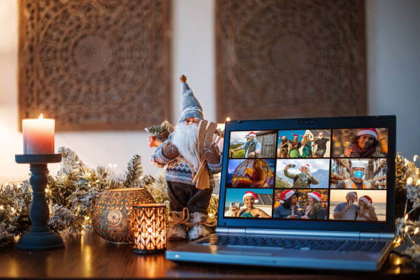 istock Home Office Set Up for Webinar and Teleconference at Xmas 1283994701