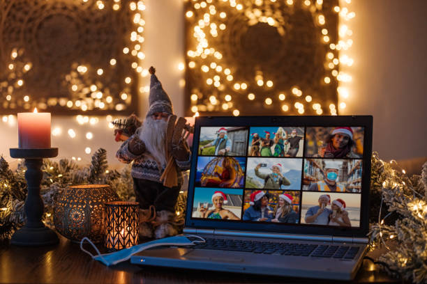 istock Home Office Set Up for Webinar and Teleconference at Xmas 1283994898