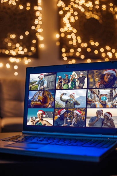 istock Home Office Set Up for Webinar and Teleconference at Xmas 1283994901
