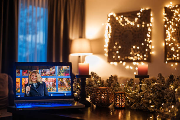 istock Home Office Set Up for Webinar and Teleconference at Xmas 1283994998