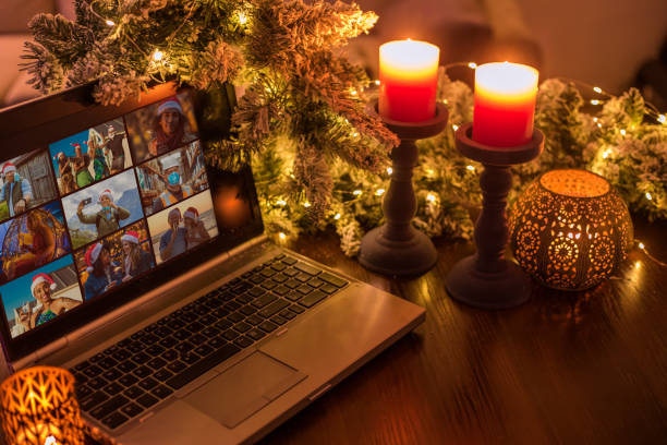 istock Home Office Set Up for Webinar and Teleconference at Xmas 1283995179