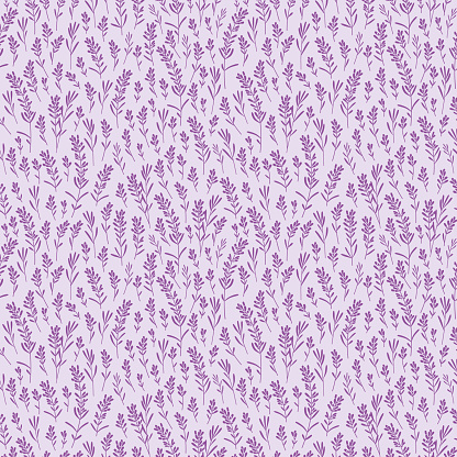 Cute floral seamless pattern with brushes of lavender flowers for textile, wallpapers, gift wrap, covers and scrapbook. Vector.