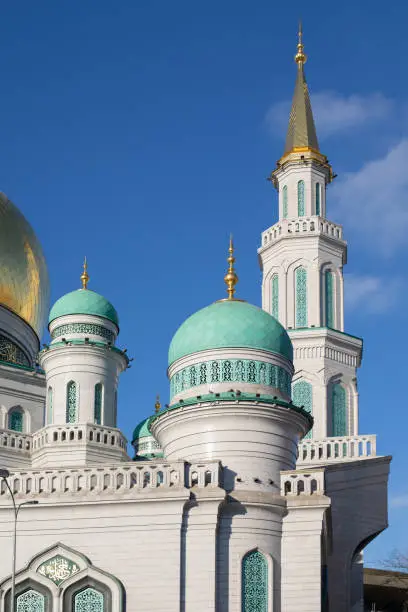 Photo of Golden Minaret Moscow Cathedral Mosque and blue domes