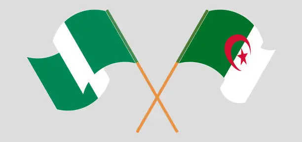 Vector illustration of Crossed and waving flags of Nigeria and Algeria