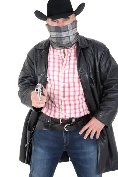 A bandit in a robbery, isolated on white background.