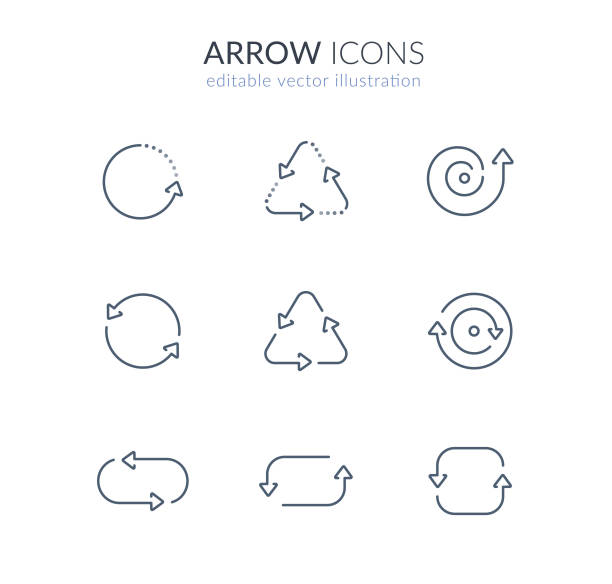 cycle arrow icon set for web and app thin line arrows. editable stroke vector illustration repetition stock illustrations