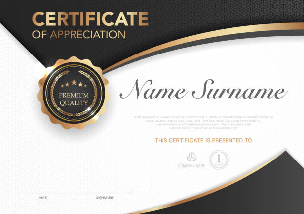 Certificate template black and gold luxury style image. Diploma of geometric modern design. eps10 vector. Certificate template black and gold with luxury style image. Diploma of geometric modern design. eps10 vector. award certificate stock illustrations