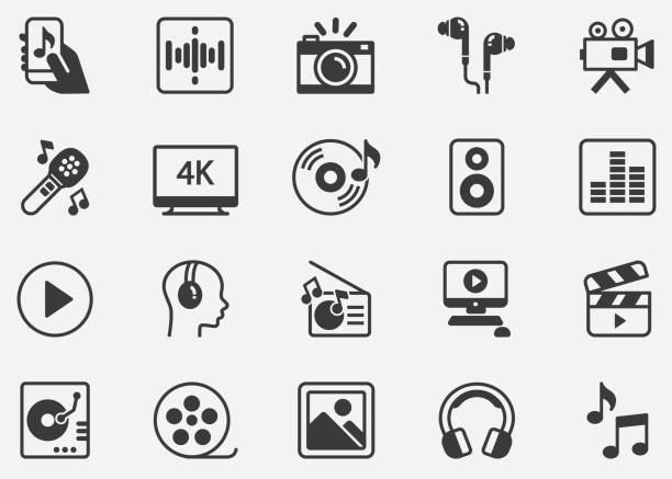 musik, video, multimedia, audio, bild, foto pixel perfekte icons - vu meter stock-grafiken, -clipart, -cartoons und -symbole