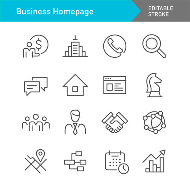 business homepage icons - line series - editable stroke - information medium illustrations stock-grafiken, -clipart, -cartoons und -symbole