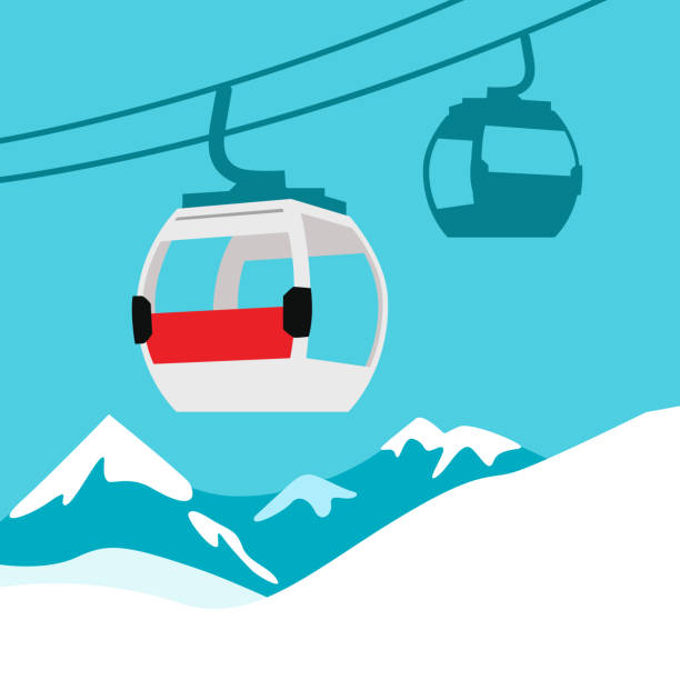 ケーブルカー鉄道。山岳地帯のスキーケーブルリフト - ski lift vector sign symbol点のイラスト素材／クリップアート素材／マンガ素材／アイコン素材