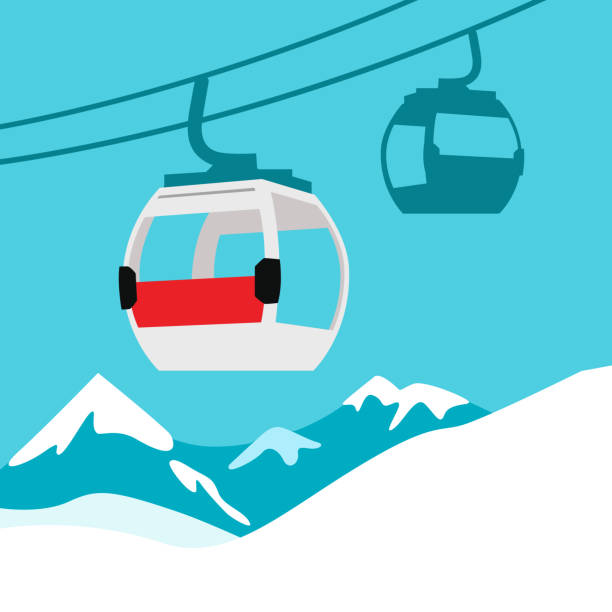 Funicular railway. Ski cable lift in Mountains Funicular railway. Ski cable lift in Mountains for ski and winter sports, Winter Tourism. 
Vector illustration. overhead cable car stock illustrations