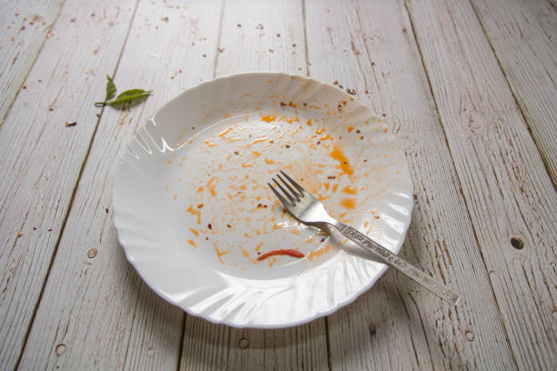 istock Close up of dirty used empty plate 1284004838