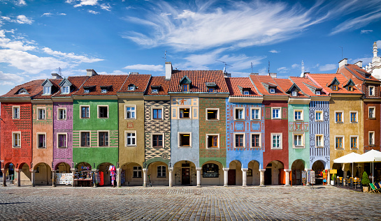 Holidays in Poland - Colorful old tenement houses in the Old Town Square in Poznan