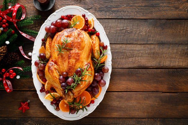 istock Roasted turkey, festive celebration food for Christmas dinner 1284008332