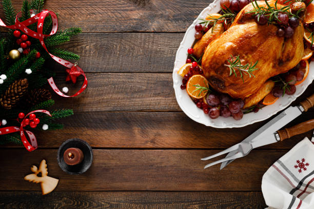 istock Roasted turkey, festive celebration food for Christmas dinner 1284008347