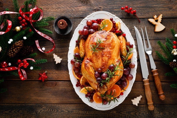 istock Roasted turkey, festive celebration food for Christmas dinner 1284008368