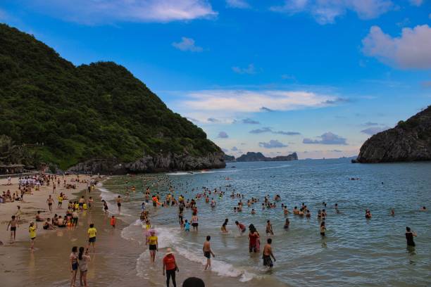 istock Crowded Beach around Cat Ba island in Vietnam 1284011804