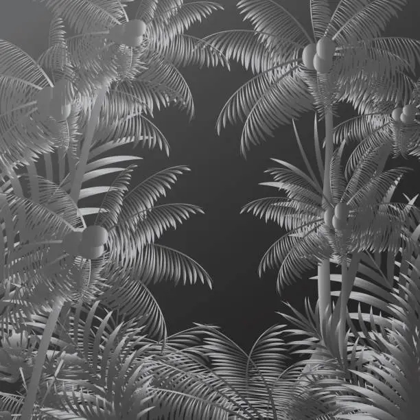 Vector illustration of Monochrome tropical floral banner background