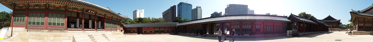 Seoul, South Korea, October 6, 2016: Panoramic view of one of the courtyards of Deoksugung Palace in Seoul