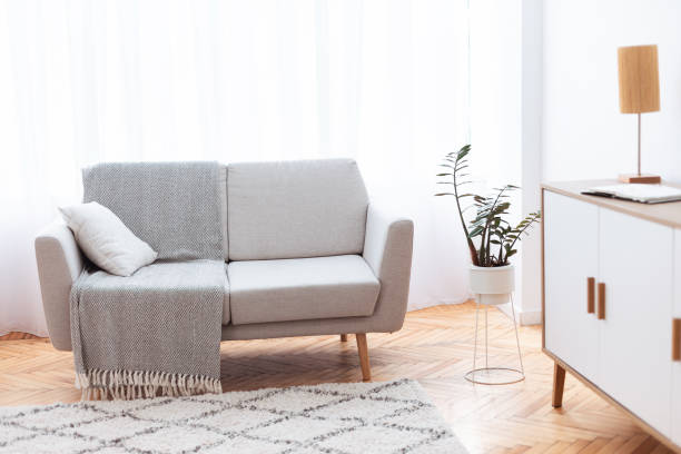 istock Cozy Minimalistic Living Room Interior Background With Comfortable Sofa 1284016042