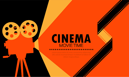 Lovely movie time illustration. Film projector. Cool cinema poster. Vector EPS 10. Isolated on background.