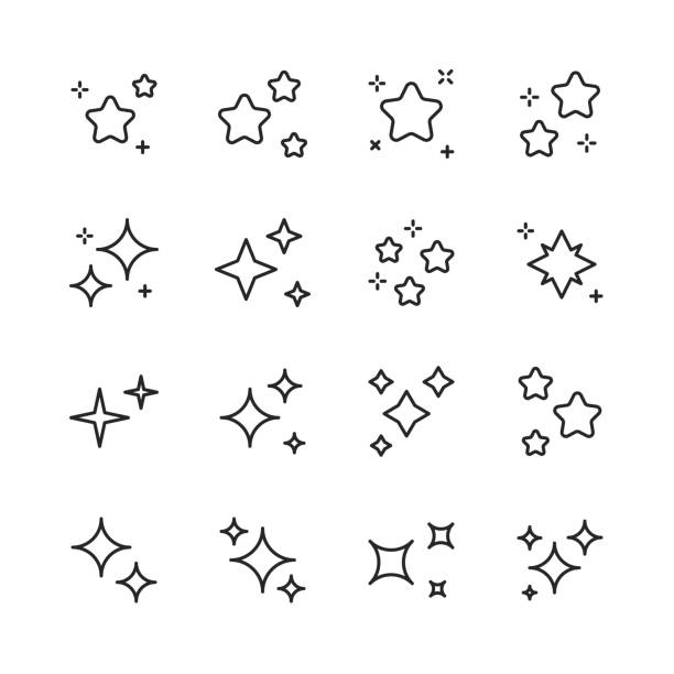 иконки звездной линии. редактируемый ход. пиксель совершенный. для мобильных устройств и интернета. содержит такие значки, как star shape, знаме� - звезда stock illustrations
