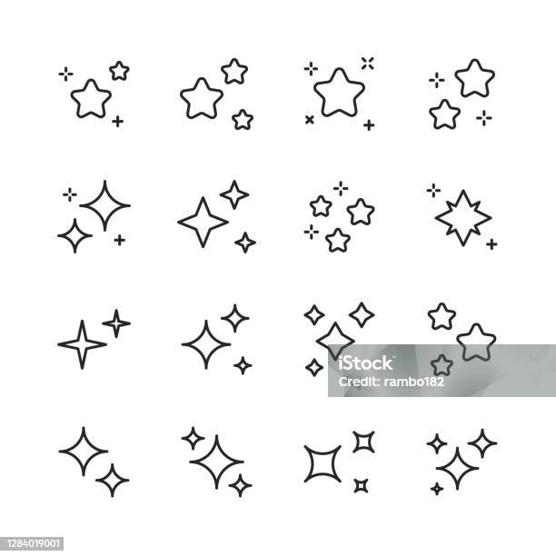 Иконки Звездной Линии Редактируемый Ход Пиксель Совершенный Для Мобильных Устройств И Интернета Содержит Такие Значки Как Star Shape Знаме — стоковая векторная графика и другие изображения на тему Звезда