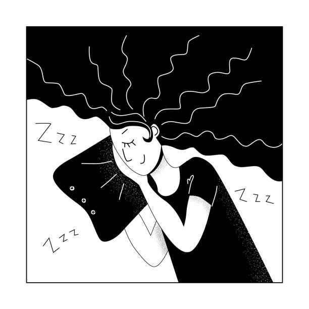 istock Sleeping young woman with pillow and hand under her cheek. Concept of tranquility and relaxation. Girl character for web design. Avatar for social media user icon. Stock vector illustration isolated 1284020969