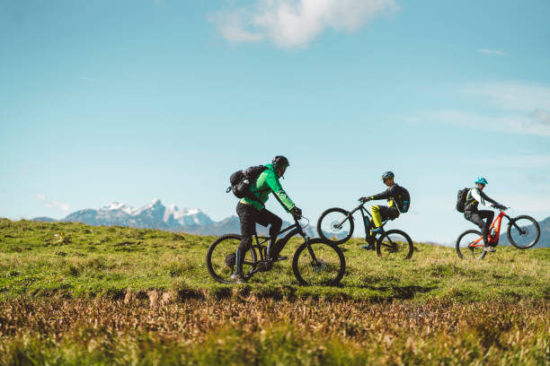 istock Group of men having fun on mountain bikes 1284020988