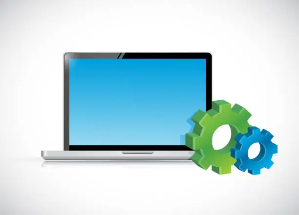 Vector illustration of Laptop computer and gear icons. illustration