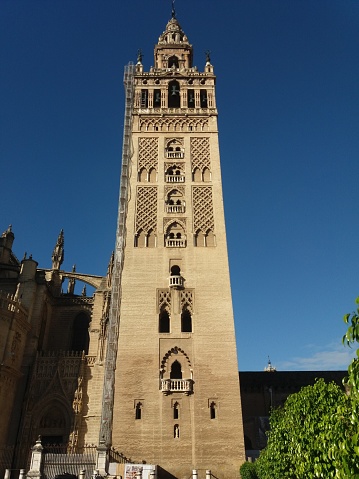 front view of the Giralda tower in Seville