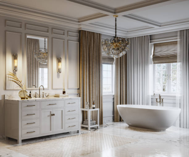 interior contemporáneo de un baño de lujo - inside of model home indoors bathroom fotografías e imágenes de stock