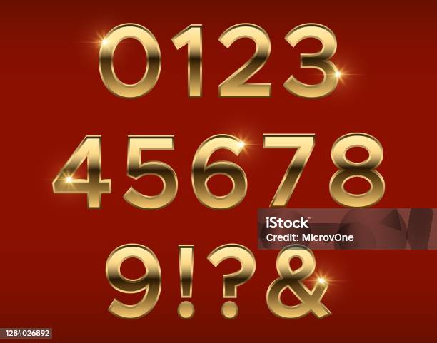 Text Numbers Gold Golden Numbers Gold 3d Figures Stylish Celebrating Font Anniversary ...