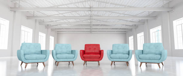 Leadership Concept Red Different Armchair in Empty Warehouse