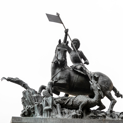 St George slaying the dragon, statue in Hradcany Castle, Prague, Czech Republic