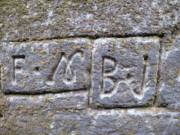 istock Engraved numbers and letters indicating the owner 1284038282