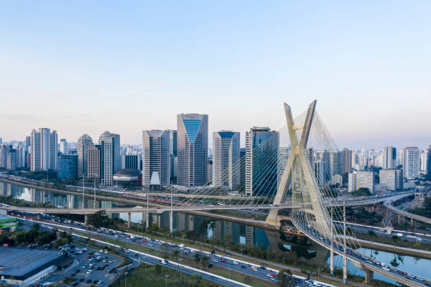 istock cable-stayed bridge over the Pinheiros River, evening in Sao Paulo, Brazil 1284039974