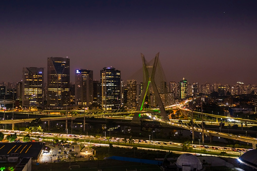 The Octavio Frias de Oliveira bridge or Estaiada Bridge, a cable-stayed suspension bridge built over the Pinheiros River in the city of São Paulo, Brazil.,