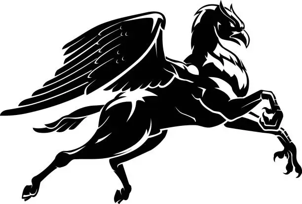 Vector illustration of Hippogriff Flying Side View with Shadow