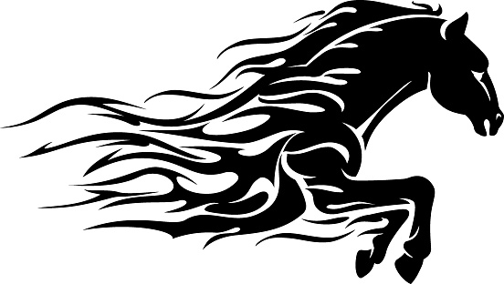 Isolated vector illustration of speeding horse with abstract fire trail