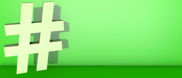 istock Hash symbol on green background. 3d illustration. 1284044169