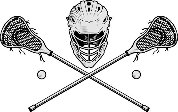 lacrosse gear emblem weiß, leicht zu ändern füllfarbe - lacrosse stock-grafiken, -clipart, -cartoons und -symbole