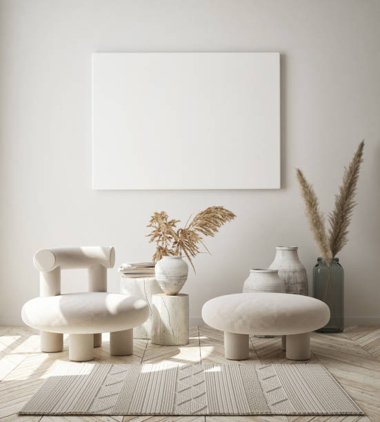 istock mock up poster frame in modern interior background, scandinavian style, 3D render 1284048045