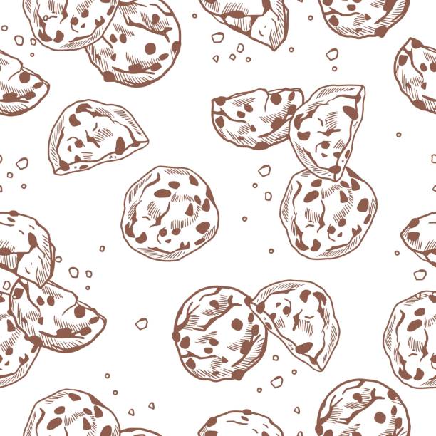 My Delicious Chocolate Chip Cookies Vector illustration Seamless Pattern My Delicious Chocolate Chip Cookies Vector illustration Seamless Pattern for Background and Apparel Design chocolate chip cookie drawing stock illustrations