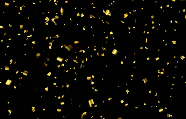 gouden confetti op zwarte achtergrond - gold confetti stockfoto's en -beelden