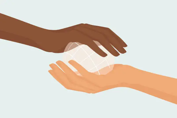 Vector illustration of Female hands sharing and collaborating. Women supporting women.